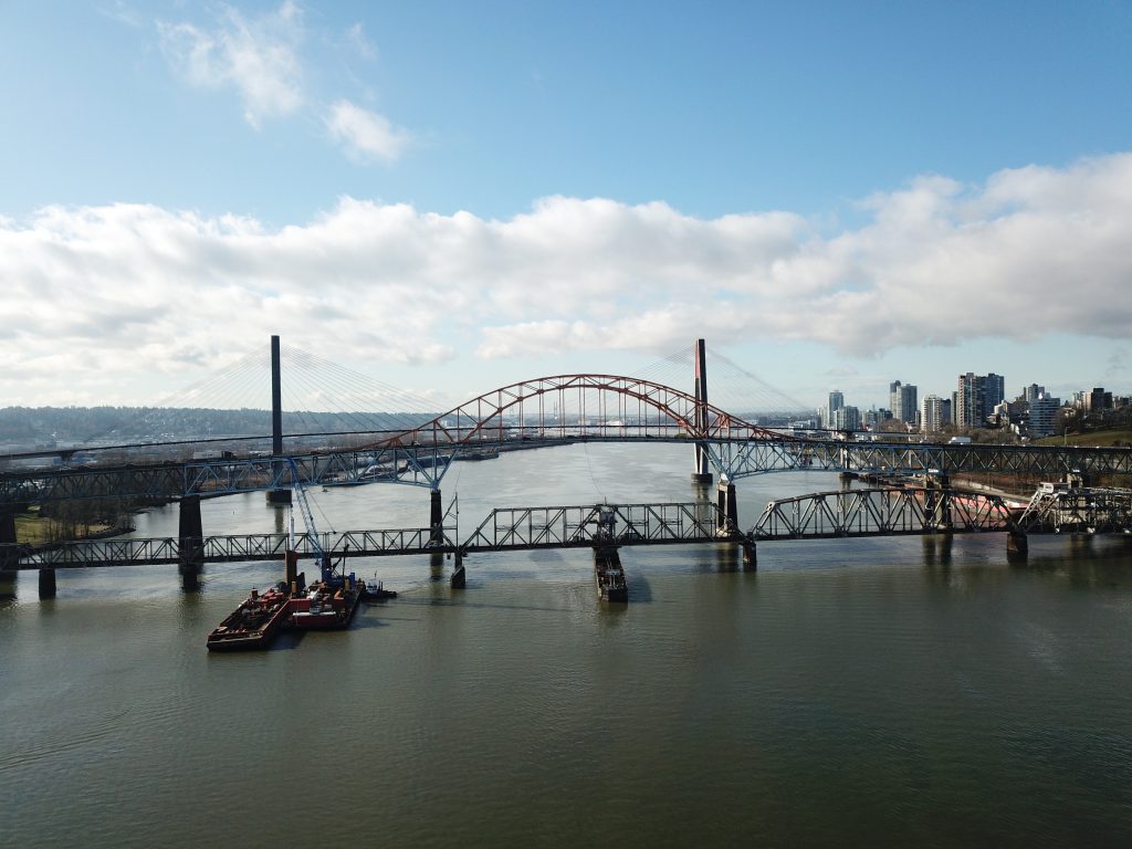 in-river work by the Pattullo Bridge