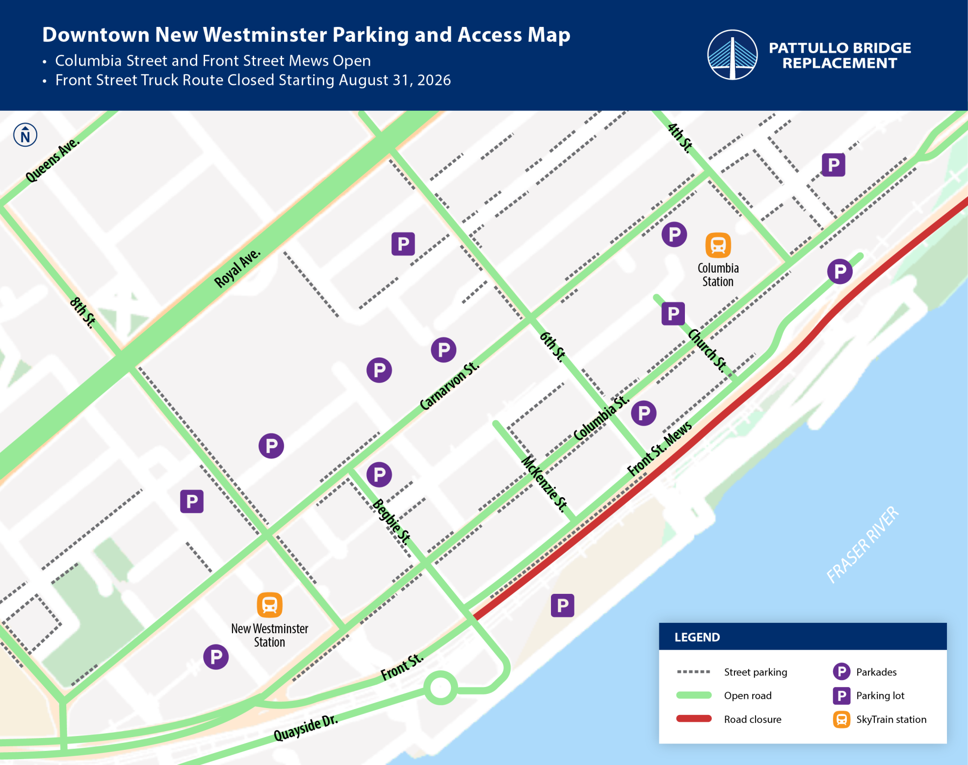 Downtown New Westminster parking and access map.